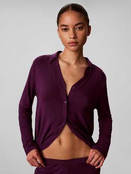 Calvin Klein Ultra Soft Modal Pyjamas, Dark Purple - view 2, Dark Purple