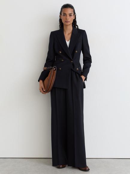 Reiss Lauryn Wool Blend Twill Double Breasted Blazer, Navy - view 2, Navy