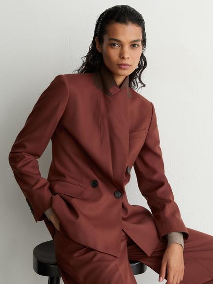 Reiss Solene Wool Blend Double Breasted Suit Jacket, Brick Red - view 2, Brick Red