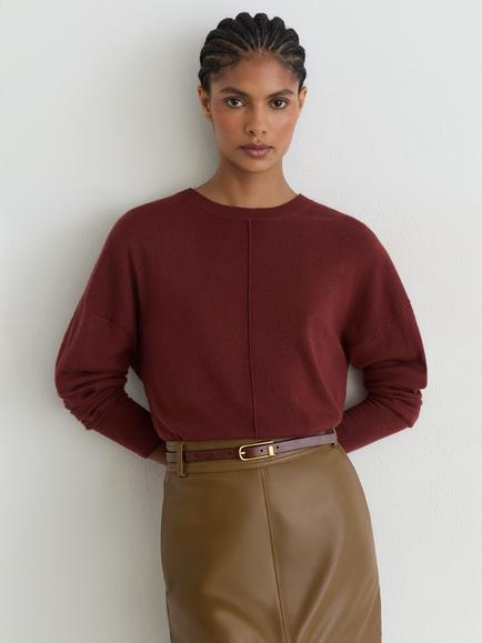 Reiss Colette Wool Blend Round Neck Jumper, Dark Red, Dark Red