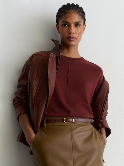 Reiss Colette Wool Blend Round Neck Jumper, Dark Red - view 2, Dark Red