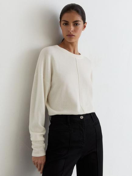 Reiss Colette Reverse Seam Wool Blend Jumper, Ivory, Ivory