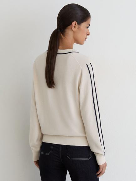 Reiss Mila Wool Blend Striped Jumper, Ivory/Navy - view 2, Ivory/Navy