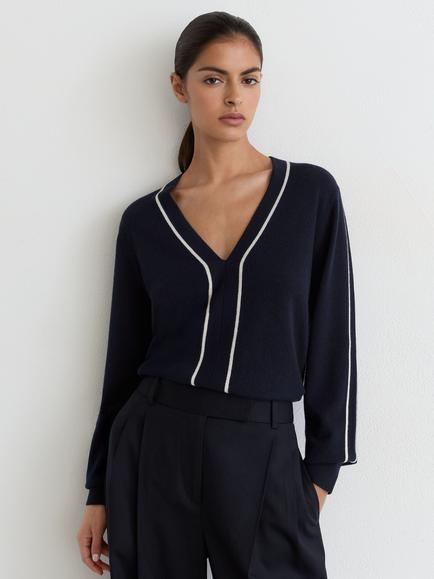Reiss Mila Wool Blend Jumper, Navy/Ivory, Navy/Ivory
