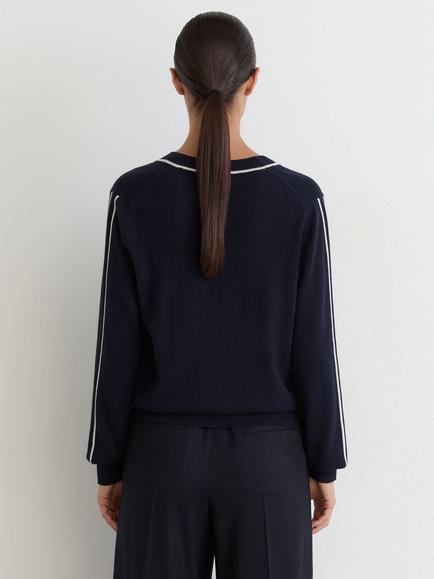 Reiss Mila Wool Blend Jumper, Navy/Ivory - view 2, Navy/Ivory