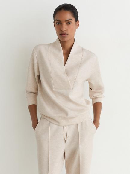 Reiss Annabel Shawl Neck Top, Neutral Marl, Neutral Marl