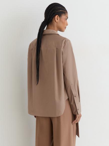 Reiss Elowen Striped Tie Neck Shirt, Mocha Brown - view 2, Mocha Brown