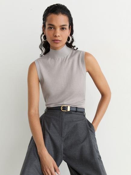 Reiss Evelyn Merino Wool Funnel Neck Sleeveless Vest, Grey, Grey