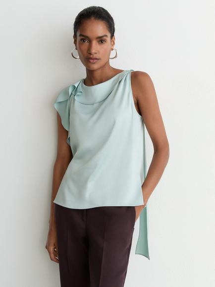 Reiss Hanna Frill Neck Sleeveless Top, Aqua Blue, Aqua Blue