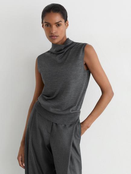 Reiss Honey Sleeveless Slouch Neck Top, Dark Charcoal Grey, Dark Charcoal Grey