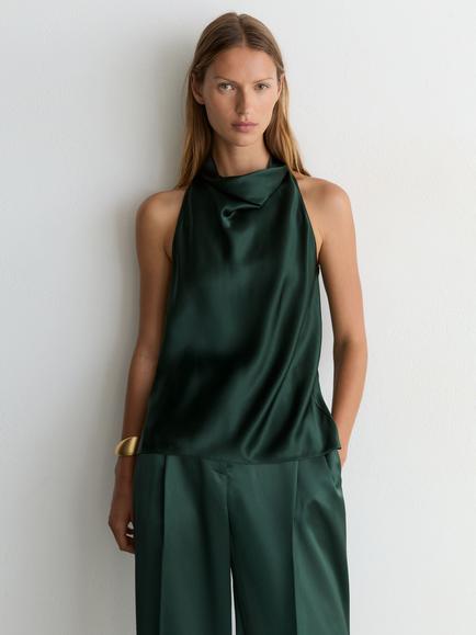 Reiss Kory Cowl Neck Silk Blouse, Teal Green, Teal Green