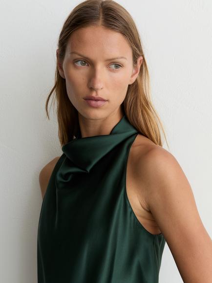 Reiss Kory Cowl Neck Silk Blouse, Teal Green - view 2, Teal Green