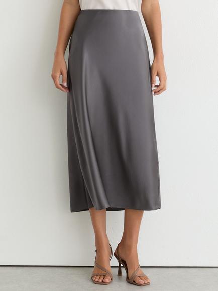 Reiss Sofia Silk Slip Midi Skirt, Dark Grey, Dark Grey