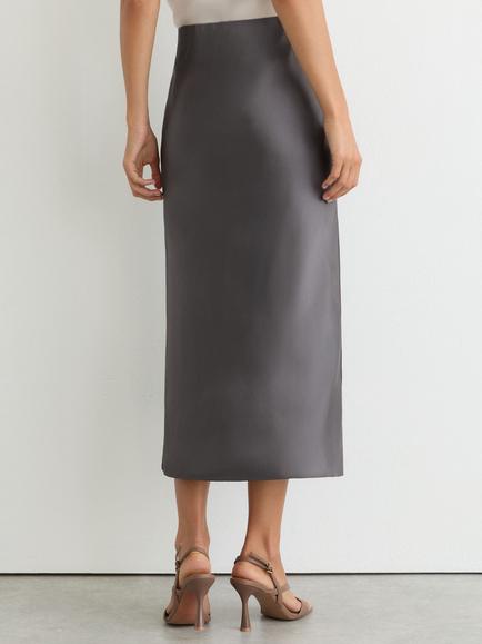 Reiss Sofia Silk Slip Midi Skirt, Dark Grey - view 2, Dark Grey