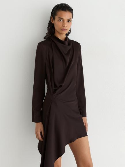 Reiss Bethany Long Sleeve Drape Detail Mini Dress, Grape Burgundy, Grape Burgundy