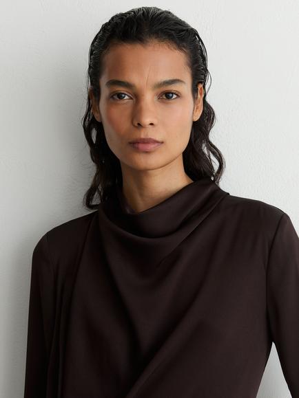 Reiss Bethany Long Sleeve Drape Detail Mini Dress, Grape Burgundy - view 2, Grape Burgundy