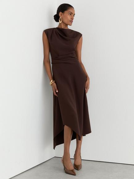 Reiss Camilla Ruched Shoulder Midi Dress, Grape Burgundy, Grape Burgundy