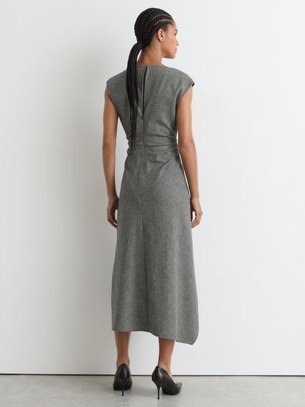 Reiss Clara Wool Blend Check Tailored Midi Dress, Grey - view 2, Grey