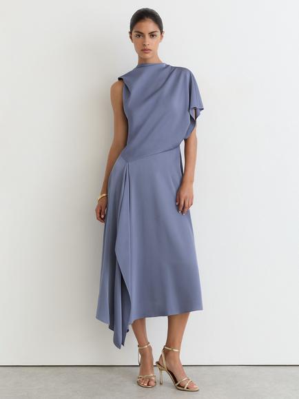 Reiss Naomi One Shoulder Draped Midi Dress, Lilac Purple, Lilac Purple