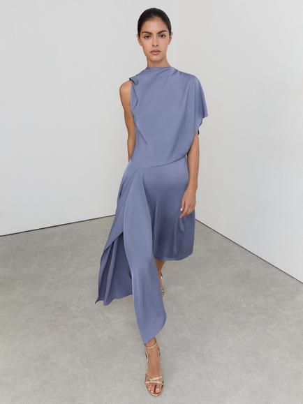 Reiss Naomi One Shoulder Draped Midi Dress, Lilac Purple - view 2, Lilac Purple