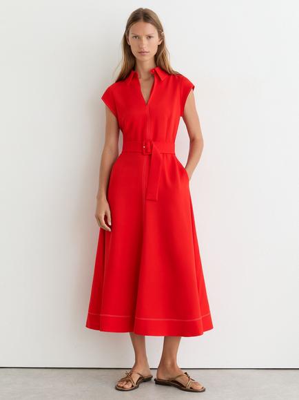 Reiss Sloane Belted Midi Dress, Red, Red