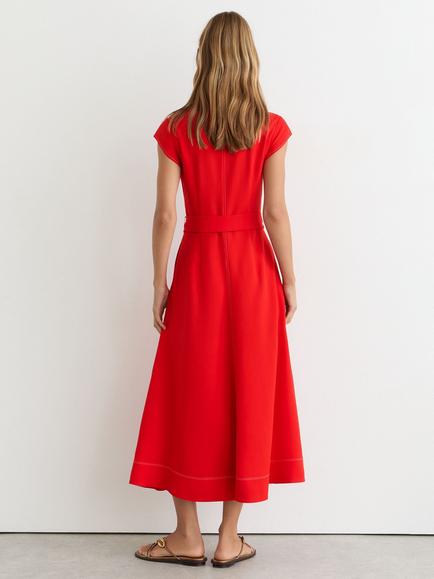 Reiss Sloane Belted Midi Dress, Red - view 2, Red