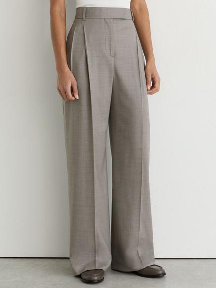Reiss Darcy Wool Rich Wide Leg Pleated Trousers, Light Grey, Light Grey