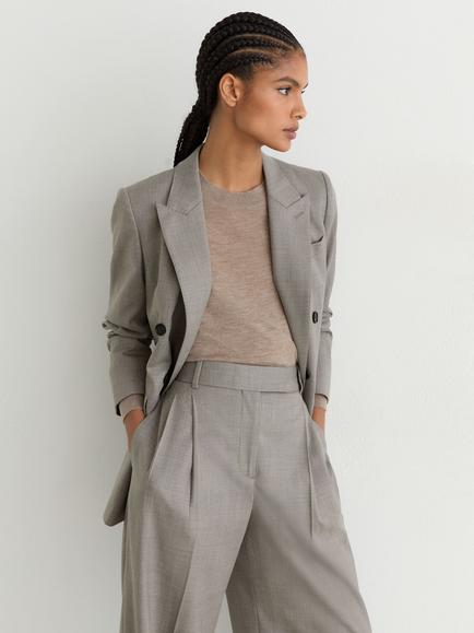 Reiss Darcy Wool Rich Wide Leg Pleated Trousers, Light Grey - view 2, Light Grey