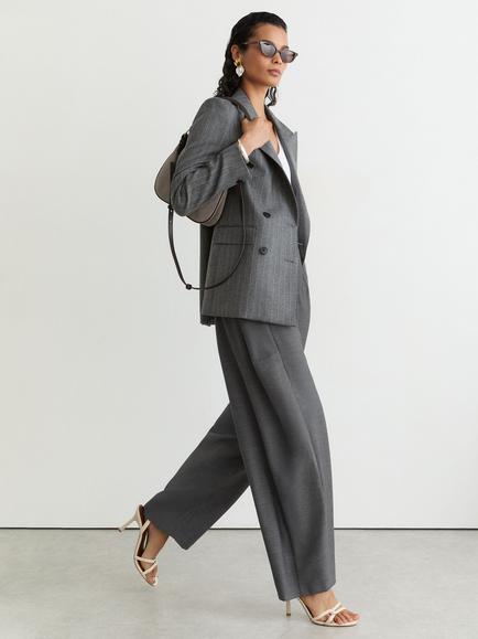 Reiss Elle Barrel Trousers, Grey - view 2, Grey