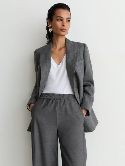 Reiss Elle Petite Barrel Leg Trousers, Grey - view 2, Grey