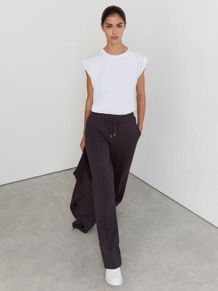 Reiss Jemma Premium Interlock Wide Leg Joggers, Grape Burgundy, Grape Burgundy