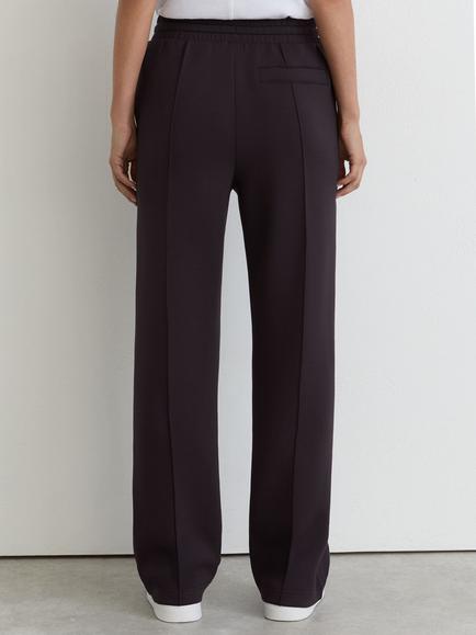 Reiss Jemma Premium Interlock Wide Leg Joggers, Grape Burgundy - view 2, Grape Burgundy
