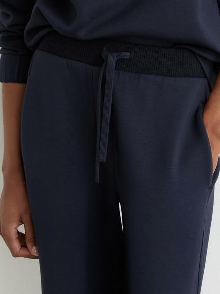 Reiss Laney Petite Premium Interlock Wide Leg Joggers, Navy - view 2, Navy