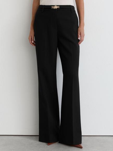 Reiss Leona Flared Knot Hardware Belted Trousers, Black, Black