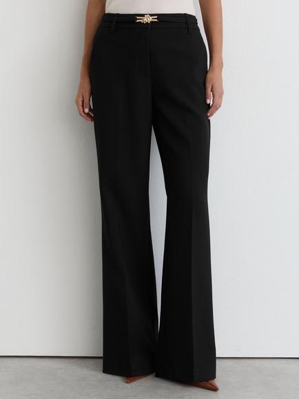 Reiss Petite Leona Flared Knot Hardware Belted Trousers, Black, Black