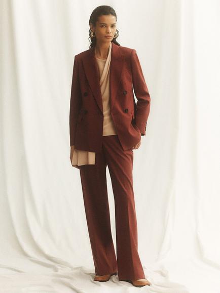 Reiss Solene Wool Blend Wide Leg Suit Trousers, Brick Red, Brick Red