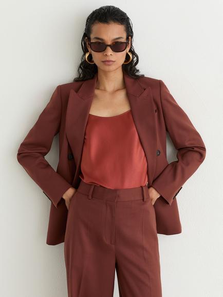 Reiss Solene Wool Blend Wide Leg Suit Trousers, Brick Red - view 2, Brick Red