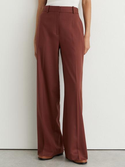 Reiss Petite Solene Wool Blend Wide Leg Suit Trousers, Brick Red