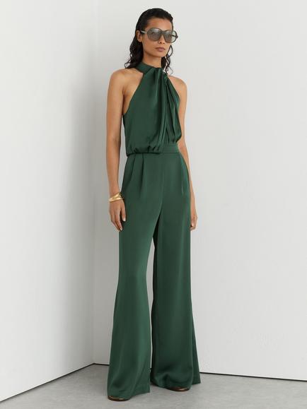 Reiss Finley Halter Neck Drape Jumpsuit, Teal Green, Teal Green