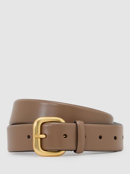 Reiss Leather Square Buckle Belt, Taupe, Taupe
