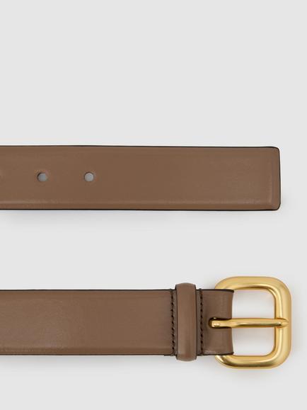 Reiss Leather Square Buckle Belt, Taupe - view 2, Taupe