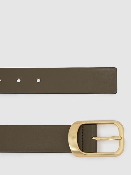 Reiss Evie Suede Curved Buckle Belt, Khaki - view 2, Khaki