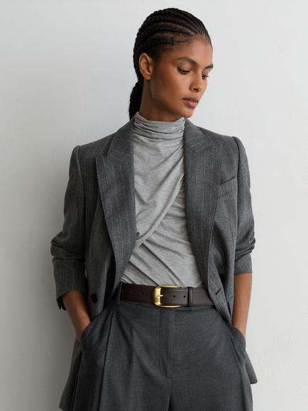 Reiss Sammy Leather Belt, Chocolate - view 2, Chocolate