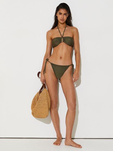 Reiss Hennel Shimmer Fixed Side Bikini Bottoms, Khaki Green, Khaki Green