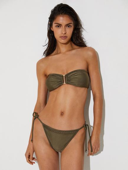 Reiss Hennel Shimmer Fixed Side Bikini Bottoms, Khaki Green - view 2, Khaki Green