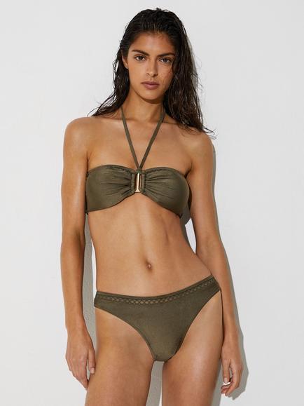 Reiss Janina Shimmer Bikini Bottoms, Khaki Green, Khaki Green