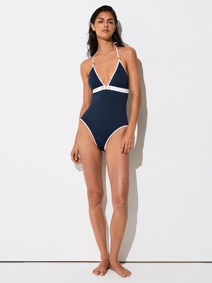 Reiss Gigi Textured Swimsuit, Navy/Ivory, Navy/Ivory