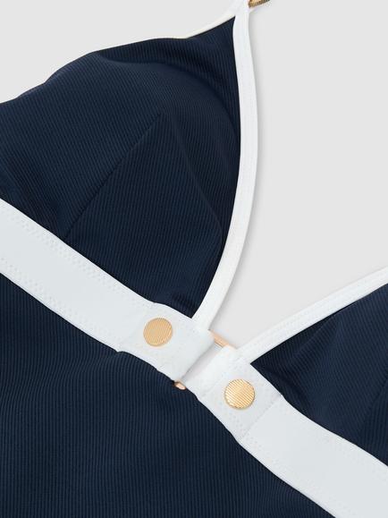 Reiss Gigi Textured Swimsuit, Navy/Ivory - view 2, Navy/Ivory