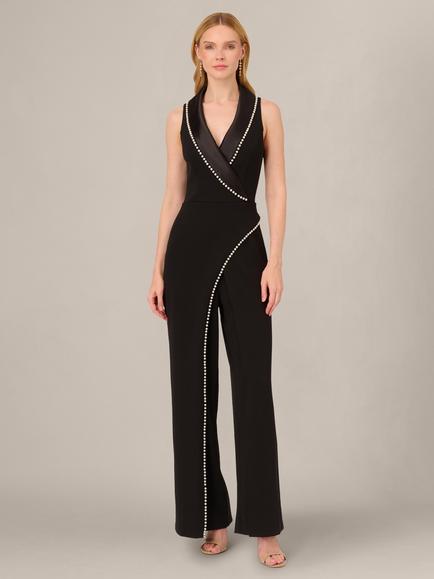 Adrianna Papell Pearl Crepe Jumpsuit, Black