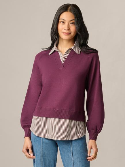 Adrianna Papell Henley Layered Jumper, Plum/Ivory, Plum/Ivory